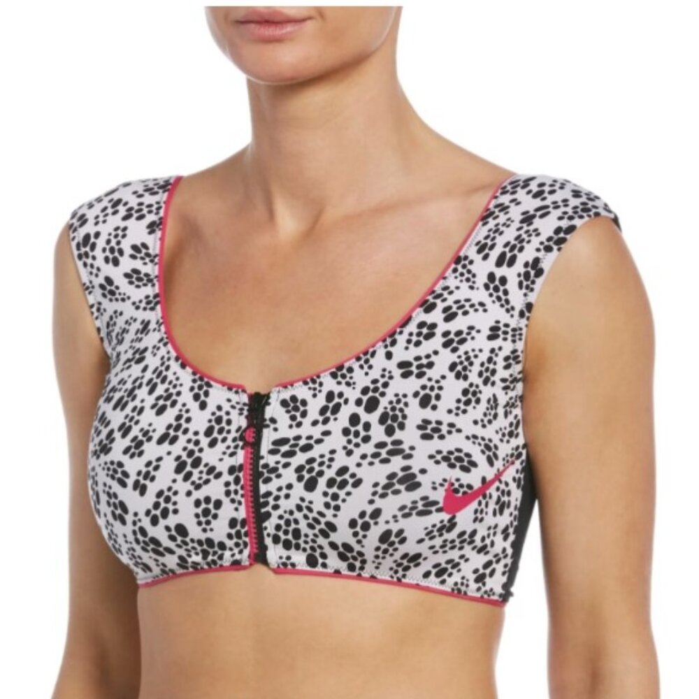 NWT Nike Party Dots Swim Fitted Crop Top White and Black Size L